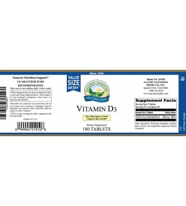 Vitamin D3 Value Size (180) label