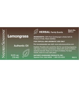 Lemongrass Essential Oil (15 ml) label