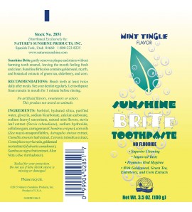 Sunshine Brite Toothpaste (3.5 oz. Tube) label